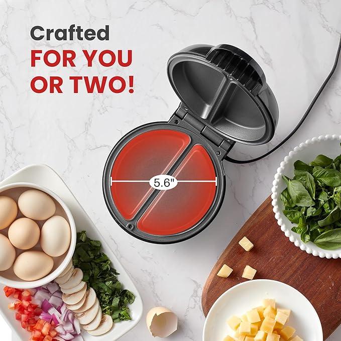 Non-Stick Omelet, Frittata, Snack Pocket Maker, Dessert Maker, 2 Individual 6.5" Omelets, Stainless Steel and Black