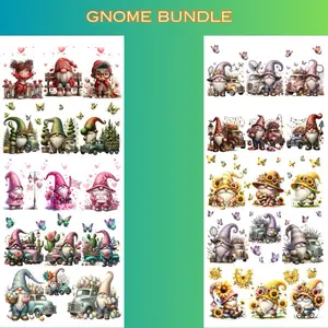 Cute Gnomes UV DTF Bundle Trendy Cup Wrap Set with Adorable Gnome Designs for Creative Projects