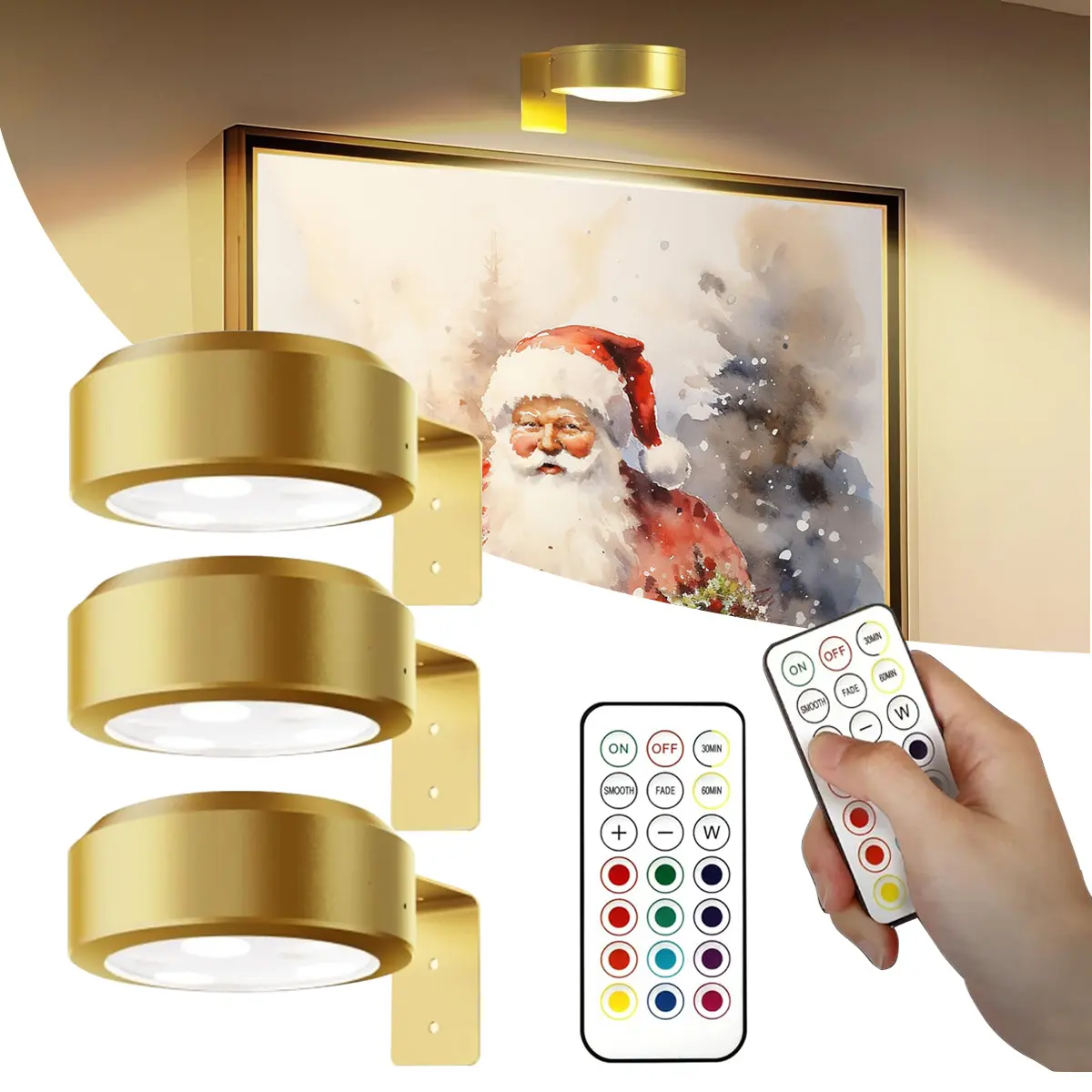 3-Piece Dimmable LED Picture Lights with Remote & Timer - Magnetic Battery Operated Art Display Lamps, Adjustable Ambiance for Daily, Halloween & Christmas Decor
