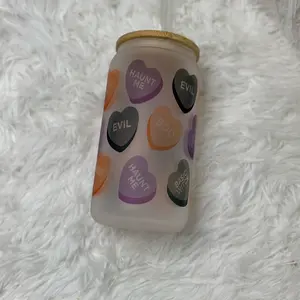 Spooky hearts glass can Halloween iced coffee glass cute cup