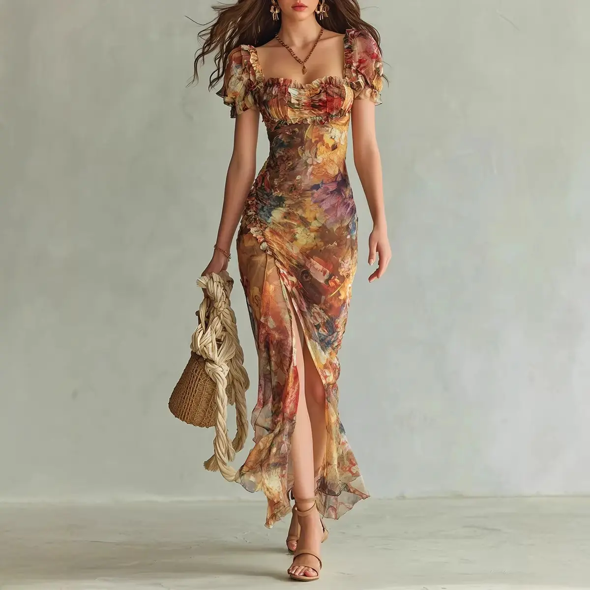 Summer Party Vacation Wear Boho V Neck Fitted Waist Dress Formal Womenswear