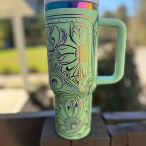 Engraved Tooled Leather & Sunflower designed 40 oz tumbler Drinkware