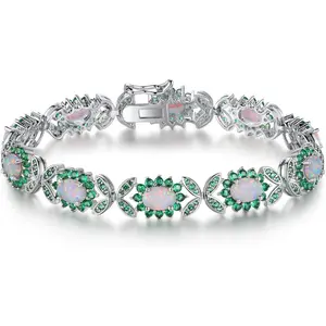 Trendy 18K White or Rose Gold Plated Created Opal Tennis Bracelet, Dainty CZ Birthstone Bracelet, Sparkly Stackable Jewelry for Women, Elegant Valentine's Day Gift