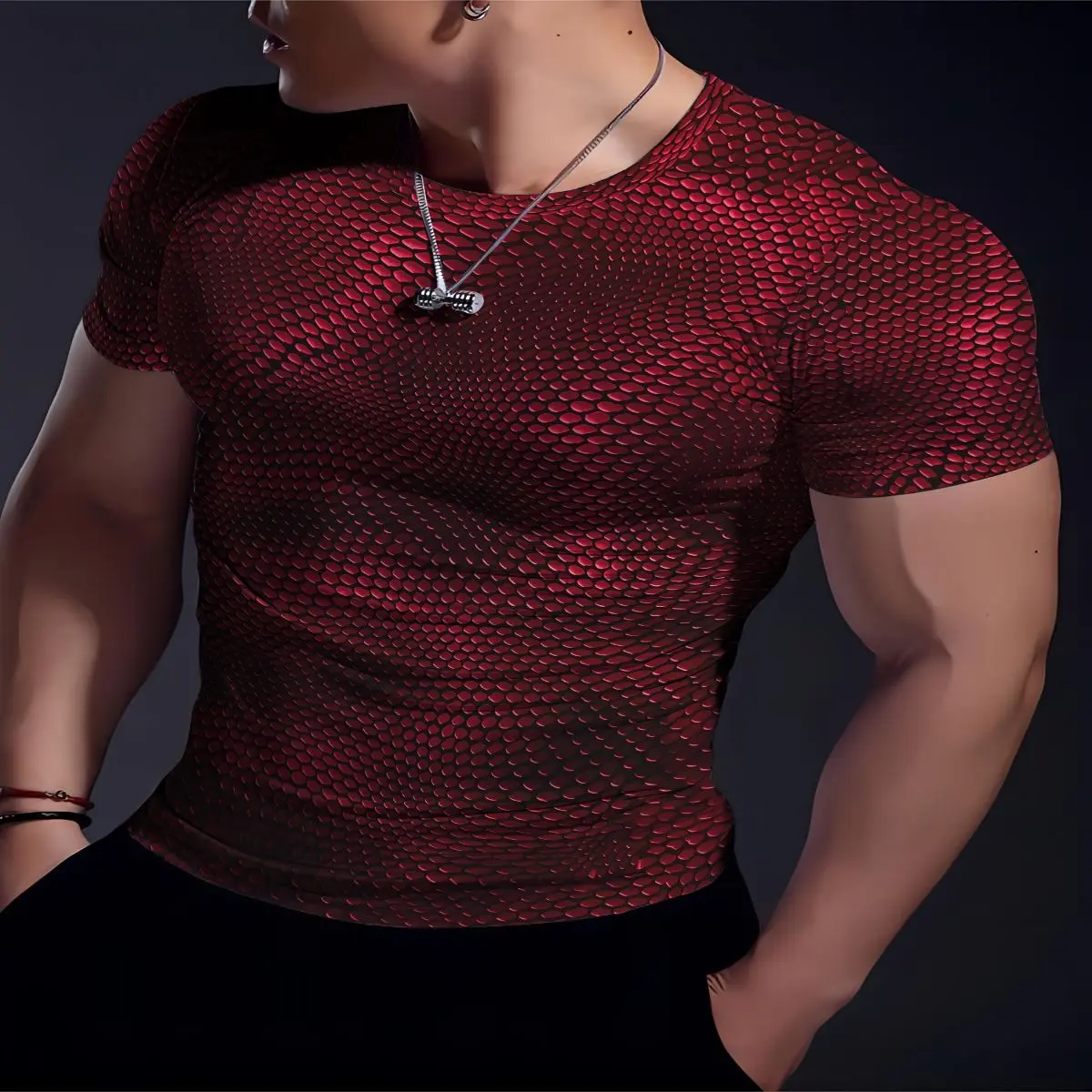 Men's 3D Art Printed Long Sleeve T-Shirt, High-Stretch Round Neck Compression Top for Gym Fitness & Sports, 3D Art Men's Long Sleeve T-Shirts, Body Fitted Men's Long Sleeve T-Shirts