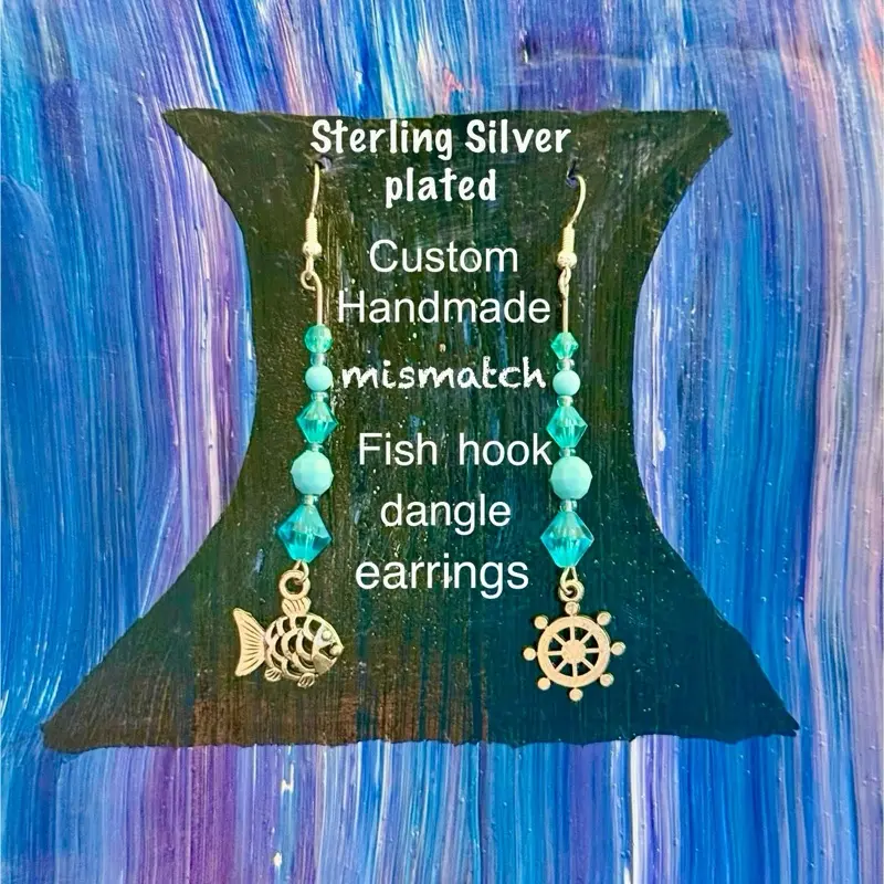 Handmade mismatch “fishy” fish hook dangle earrings