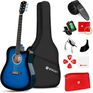 Acoustic Guitar, 41 inch Full Size Cutaway Acoustic Guitar Kit with Padded Case, Tuner, Strap, Picks, Capo, Extra Strings for Beginners, Deep Blue