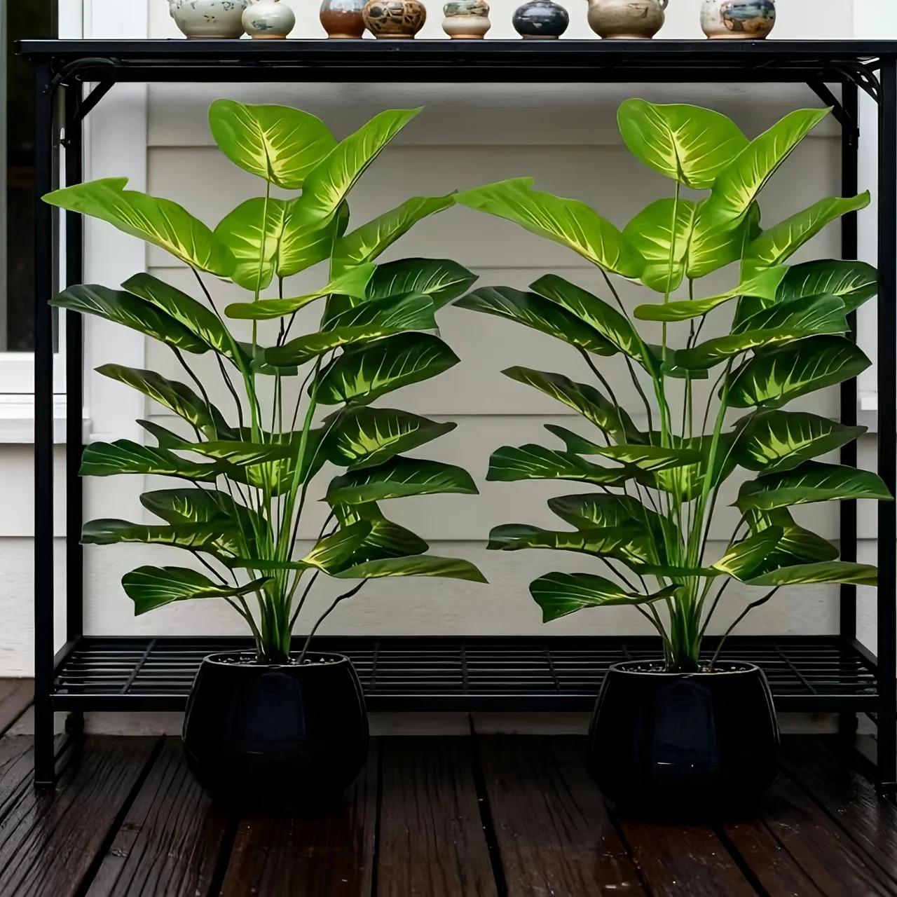 2pcs of Large Nordic Green Plant Potted Artificial Trees,Money Plant Leaves,Green Broadleaf Tropical Rainforest Decorative Trees