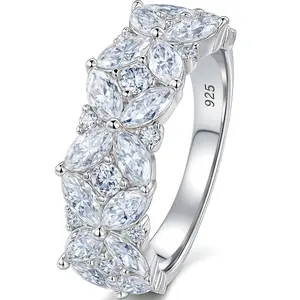 Heinlov D Color VVS1 Moissanite Rings for Women 925 Sterling Silver Wedding Band Marquise Eternity Ring Stackable Engagement Size 5-10