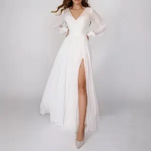 Summer Women's Long Dress European and American Sexy Long Sleeve Chiffon Mesh Large Swing Dress Gown Formal Womenswear Workwear Basic