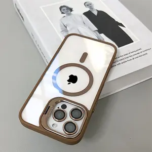 Luxury Magnetic Shockproof Phone Case For iPhone 16 15 14 13 12 11 Pro Max 16 Plus For Magsafe Stand Glass Lens Protector Cover