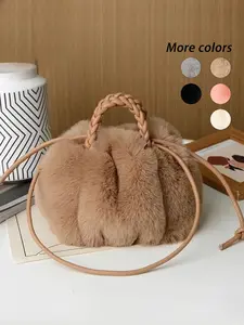 Women's Fall Winter Faux Fur Handbag, High-End Fashion Plush Versatile Shoulder Bag, Woven Handle Design, Casual Style, Fashionable Handbag