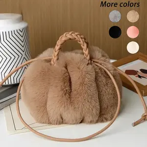Women's Fall Winter Faux Fur Handbag, High-End Fashion Plush Versatile Shoulder Bag, Woven Handle Design, Casual Style, Fashionable Handbag