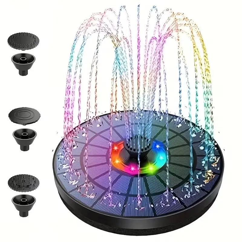 5.5W Colorful Solar Fountain with LED Lights – Operates Day and Night; Perfect for Decorating Outdoor Pools, Ponds, and Gardens; A Summer Essential; Suitable for Fish Tanks and Patio Water Features.
