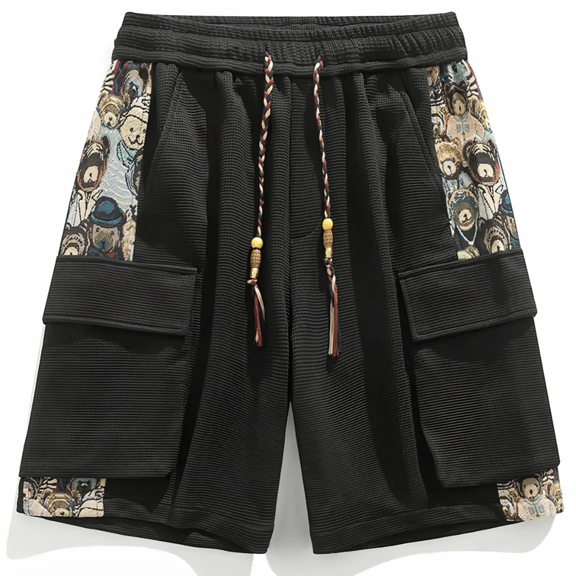 Men's Trendy Cargo Shorts with Cartoon Print, Casual Fitted Pocket Shorts for Summer, Stylish Drawstring Waist Shorts, Fashionable Shorts