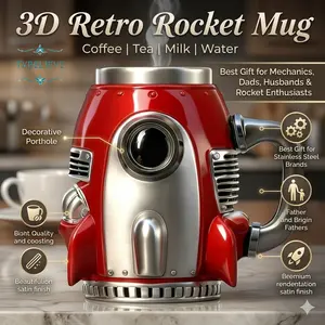 3D Retro Stainless Steel Rocket Coffee Mug, Tea Cup, Milk Cup, Water Mug – The best gift for mechanics, dads, husbands, and rocket enthusiasts