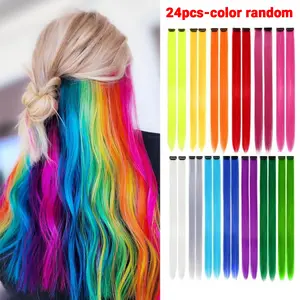 24-Piece Vibrant Clip-In Hair Extensions Setm, 24 Inch Length Rainbow Hair Pieces, Instant Length & Color,High Temperature Fiber, Colored Hair Extensions, Multi-Colors Strips for Women & Girls - Perfect for Parties, Halloween & Festivals