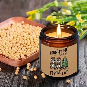 1pc Christmas lavender scented candle, soy wax, Christmas Tree Santa Design Christmas Gift Single Wick Candle for Family Friend, Oval Bottle, Xmas Thanksgiving Holiday Gift blessing