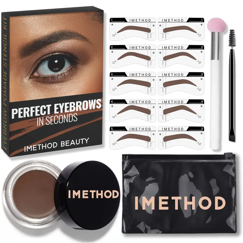 iMethod Vegan & Cruelty-Free Eyebrow Stamp and Stencil Multi-Pack - 1-Min Easy Apply Eyebrow Products, Brow Trio with Zipper Pouch, Shades 01,02,04,05 for Flawless Look (01 Medium, 02 Dark, 04 Blonde, 05 Light)