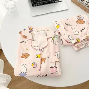 New Kawaii Miffy Rabbit Sleepwear Cartoon Cute Long Sleeve Long Pants Loose Cardigan Home Clothes Set Girl Gift