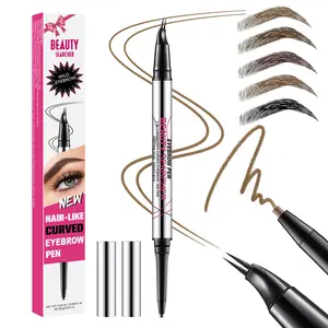 Curved Eyebrow Pen, 2-in-1 Dual Ended Brow Pencil, Microblading Brow Pencil, Eyebrow Pen with 0.01mm 2-Claw Micro Tip and Ultra-Fine Tip, Create Natural Hair-Like Brows, Waterproof, Last All-Day, Eyebrow Makeup Products