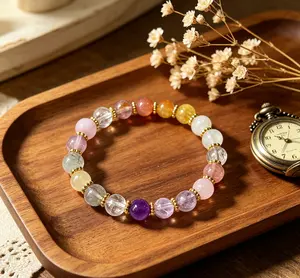 Oriental Heritage Natural Multi-Crystal Beaded Bracelet, Handcrafted Healing Crystal Bangle, Spiritual Energy Jewelry for Daily Wear, Meditation, Yoga, Office & Casual Outings, Vintage Minimalist Gemstone Wristband Gift for Her