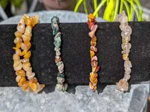 Crystal Chip Bracelets, Natural Gemstones | Yellow Aventurine, Mookaite, Moss Agate | Spiritual Wellness | Beaded Jewelry