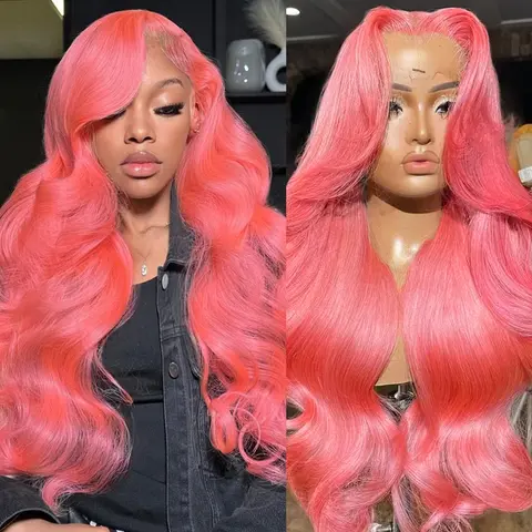 Gk Pink Lace Front Wig Human Hair Pre Plucked 13x6 Body Wave Pink Wig Human Hair 180% Density Colored Wigs Human Hair with Baby Hair HD Transparent Lace for Women 34 Inch #SoHoChic #TikTokShopBackToSchool