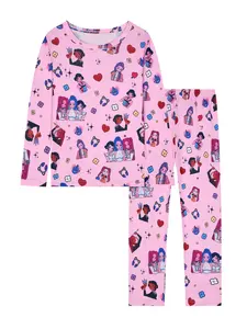 Girls' 2-Piece Cartoon Print Round Neck Long Sleeve Pajama Set Pajama Outfit, Casual Fitted Homewear Sleepwear for Fall & Winter, Casual Comfy Pajama