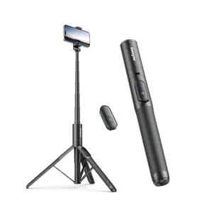 Aluminum Phone Tripod 62" with Remote for iPhone 15/14/13 - Extends 1380mm Rod, Securely Holds Smartphones 2.4-3.6" in Size
