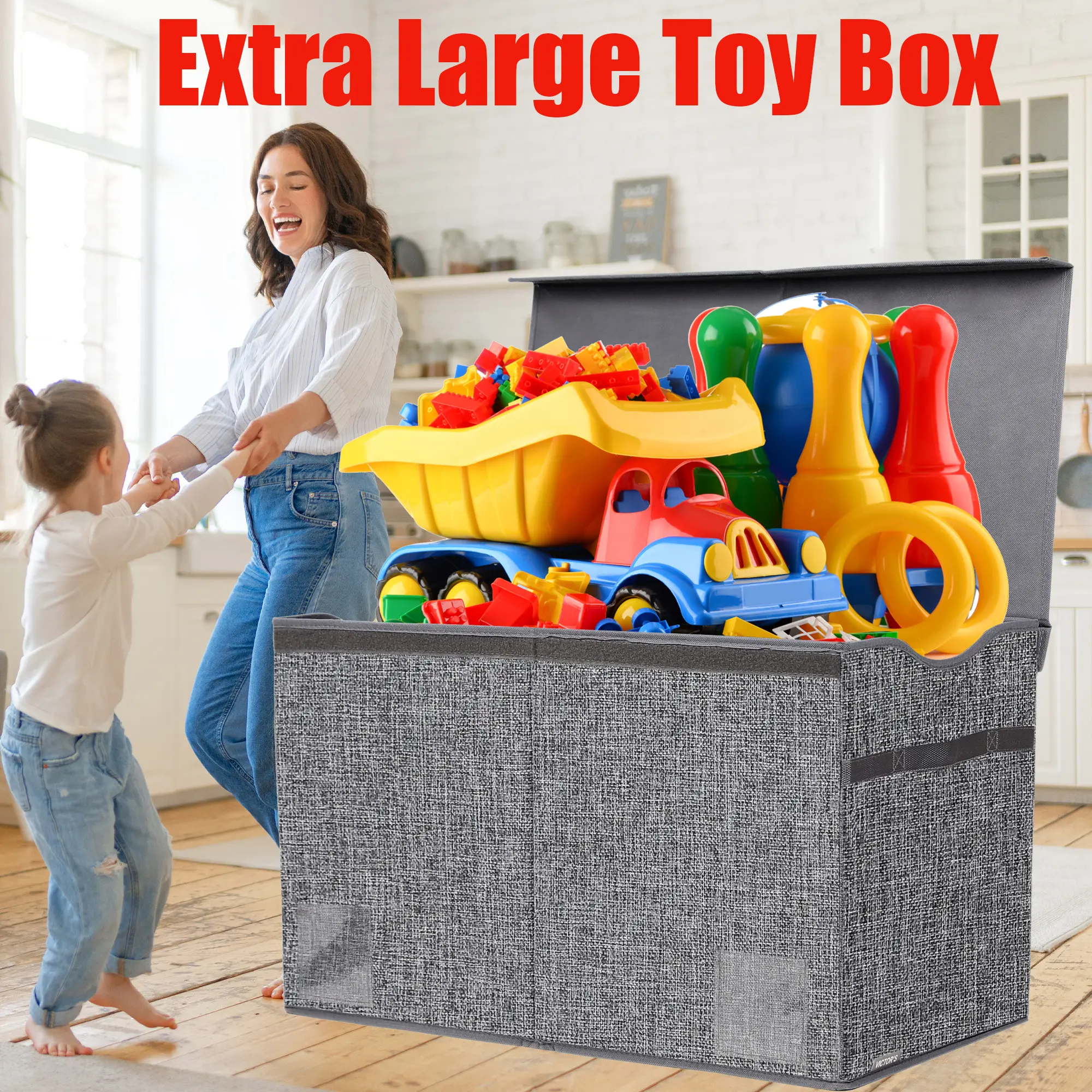 32gal Extra Large Toy Box Storage Basket with Lids, Collapsible Sturdy Toy Storage Organizer Boxes Bins Baskets for Kids, Boys, Girls, Nursery, Playroom, Closet Home Bedroom Office Nursery Storage Trunks