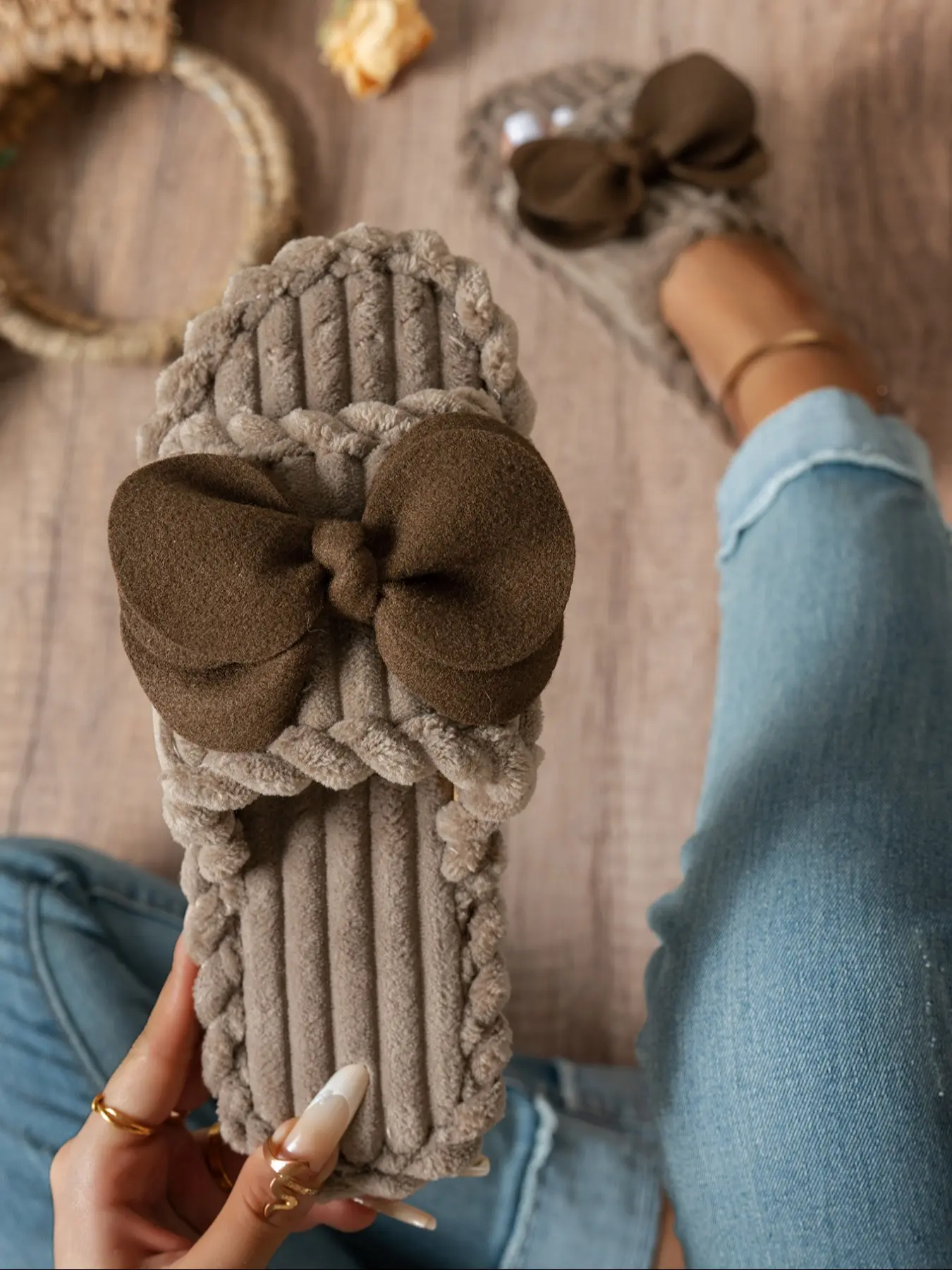 Women's Casual Cotton Slippers, Slipper Shoes, Warm House Slippers, Anti-Slip Rubber Sole, Plain Pattern, Indoor Home Use, Fall & Winter New Arrival, Non Slip
