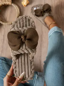 Women's Casual Cotton Slippers, Warm House Slippers, Anti-Slip Rubber Sole, Plain Pattern, Indoor Home Use, Fall & Winter New Arrival, Non Slip