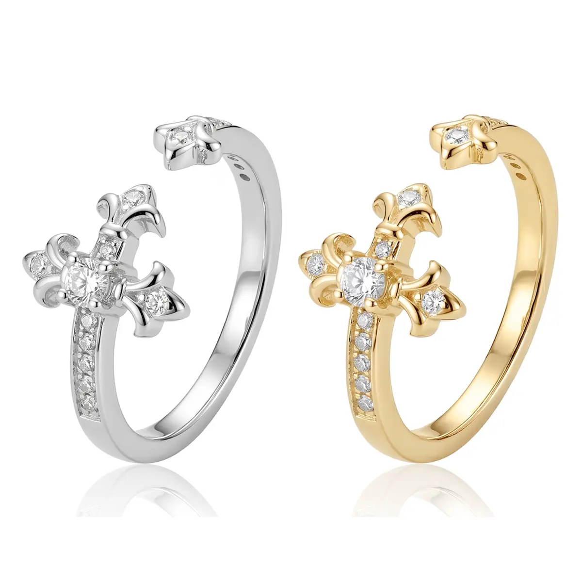 Women's Dainty Adjustable Open Cross Design Ring, Fashion Costume Jewelry, Ideal for Daily Wear Gift, Cross Design Rings