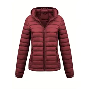 Women's Lightweight Hooded Winter Jacket - Black, Casual Commuter Coat with Pockets, Long Sleeve, Nylon Material, Perfect for Autumn and Winter, Cold Weather Clothing | Minimalist Jacket | Durable zipper