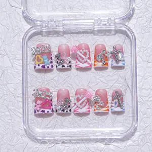 Iridescenal 10pcs the duck press on nails,Y2K style, 100% handmade，reusable ,White nails, paired with French style, heart, 2025, lollipop, cross, bow，suitable for daily wear and matching, and also the best gift for girls and ladies