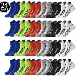 Women's Invisible Sock Set, Mixed Color-24 Pairs/48 Pairs, Letter Pattern Low Cut Knitted Socks, Odor Resistant Sweat Absorbing Breathable Soft, Sportswear for Spring Summer Outdoor Activities