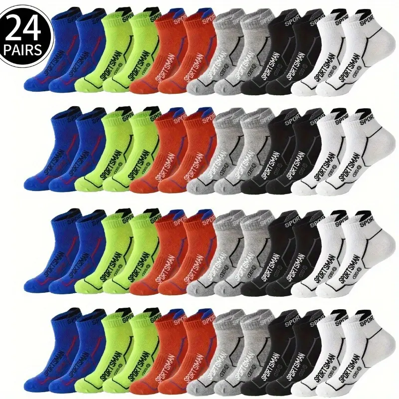 Women's Low-Cut Invisible Knitted Footie Sock Set, 24/48 Pairs with Letter Pattern, Odor-Resistant, Breathable Sportswear, Activewear, Athletic