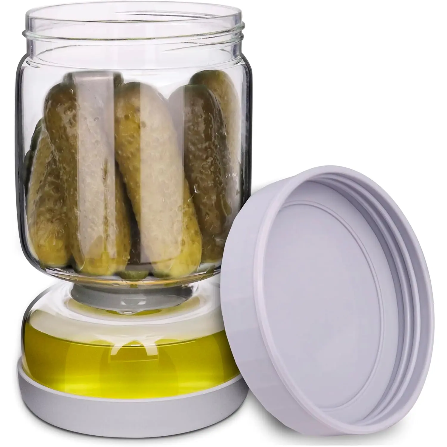 Pickle and Olive Hourglass Jar with Strainer Flip for Pickle Juice Separator from Wet and Dry, Upgrade Food-Grade ABS Lid and BPA Free Hourglass Jar for Airtight Storage Homnoble