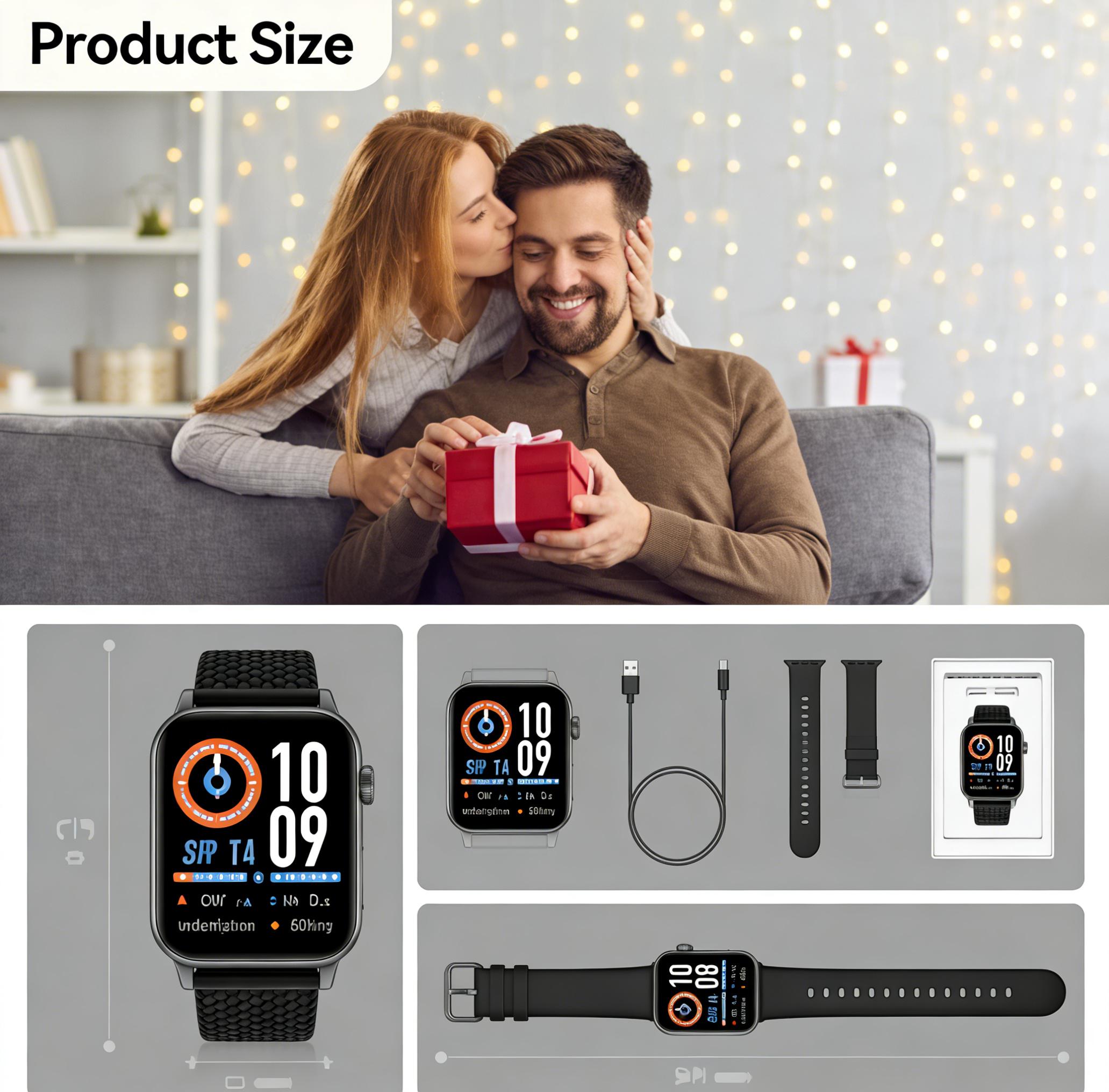 2026 Valentine's Day Gift New Smartwatch Black & Pink Wearable Device Super Bowl HeartRate Sleep Monitor 100+ Sports Modes IP68 Waterproof Smartwatch Gift for Men Women Android Tracker with HD TouchScreen & Call Functionality - Smartphone, Wristwatch