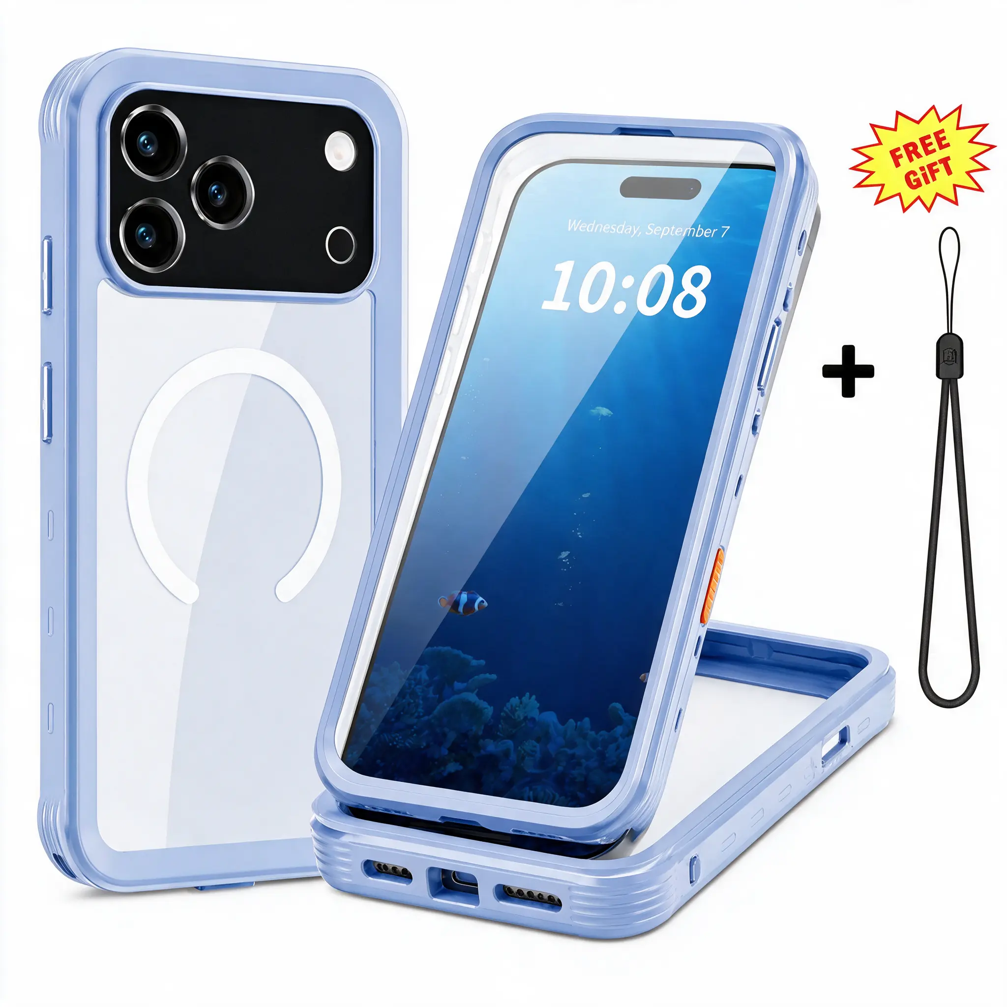 IP68 Waterproof Shockproof Magnetic Full Body Case for iPhone 18/17/16 Pro/Pro Max, 2M Underwater Protection, 1.5M Drop Resistance, Lanyard Included, for Swimming, Hiking & Daily Outdoor Use