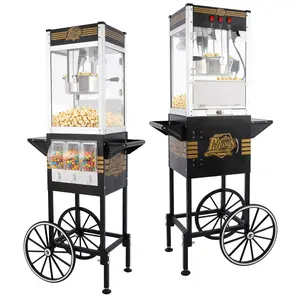 12oz Retro White Commercial Popcorn Machine with Rolling Cart, 3 Independent Control Switches, 3 Candy Boxes,Black – Black Popcorn Popper for Theater Snack Bar
