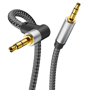 Cord 6ft,3.5mm Stereo Audio Cable 90 Degree Nylon Braided 3.5mm Male to Male Stereo Aux Cables Right Angle TRS Cable Portable Compatible for Headphone, car,Tablets, Speakers
