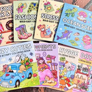 Cute Coloring Book, 8 Counts/set 40 Pages Colorful Stress Relief Coloring Book & 4 Counts 52 Pages Extra Thick Coloring Book, Suitable for Daily Leisure