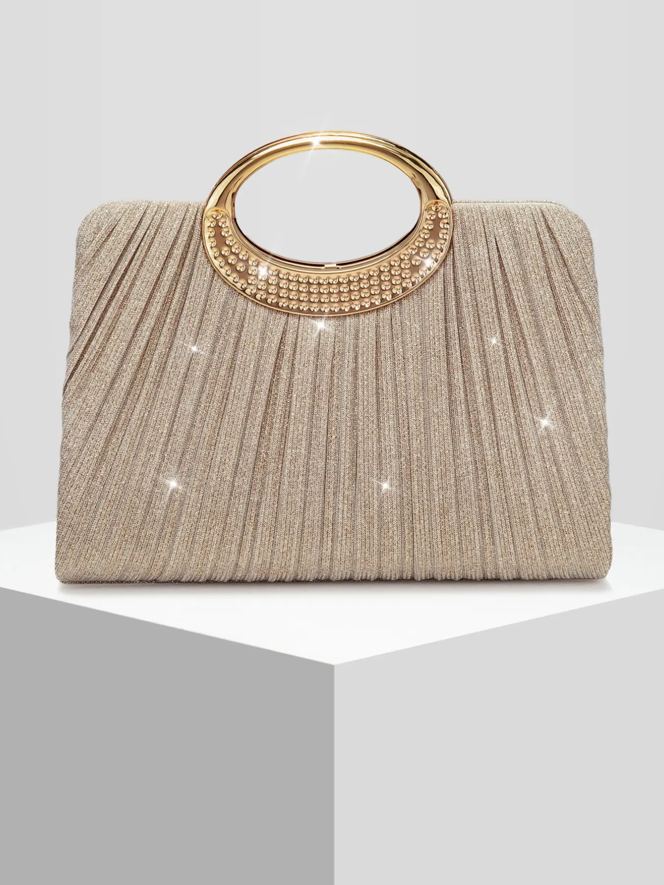 New Women's Round Ring Pleated Shiny Fashionable Evening Bag, Elegant Bags, Evening Clutch, Luxury Handbag, Evening Handbags for Weddings, Parties, Events, Perfect Gift for Women