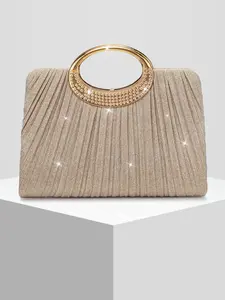 New Women's Round Ring Pleated Shiny Evening Bag, Evening Clutch, Luxury Handbag for Weddings, Parties, Events, Perfect Gift for Women