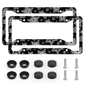 2pcs Black and White Star Aluminum License Plate Frame, Universal License Plate Frame with Screws, Car Exterior Decoration Accessories, Decoration Accessories for Car, Truck, SUV
