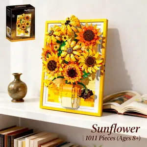 Sunflower Building Blocks Frame Set, Wall Bed & Office Decor, 1011PCS, Stress Relief Toy, Creative, Fun & Collectible Gift for Teens, Women, Block Lovers, Birthday, Valentine, Anniversary, Christmas, Home, Desk, Art, Relaxatio flower bouquet moon