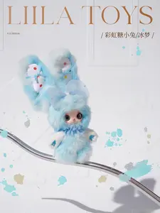【YDM】Liila‘s rainbow candy rabbit plush toy doll，Bunny Plush Dolls，Soft Furry Collectibles，Backpack or clothing decoration，Stuffed Animal