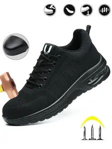 Men's Casual Lace Up Low Top Work Shoes, Lightweight Steel Toe Safety Shoes, Comfortable Breathable Anti-puncture Air Cushion Safety Shoes for Daily Wear