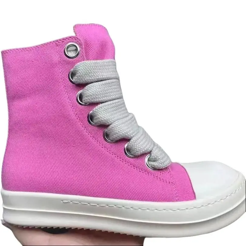 men's and women's dark punk multiple colors canvas shoes size 34-48 high top wide shoelaces retro shoes designer ro gothic style white round toe streetwear ankle boots